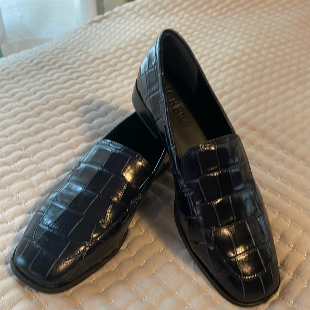 J. Crew Navy Croc Embossed Loafers